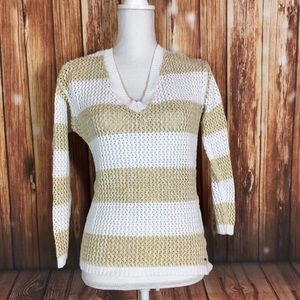 Tommy Hilfiger OpenKnit VNeck Linen Cotton Sweater